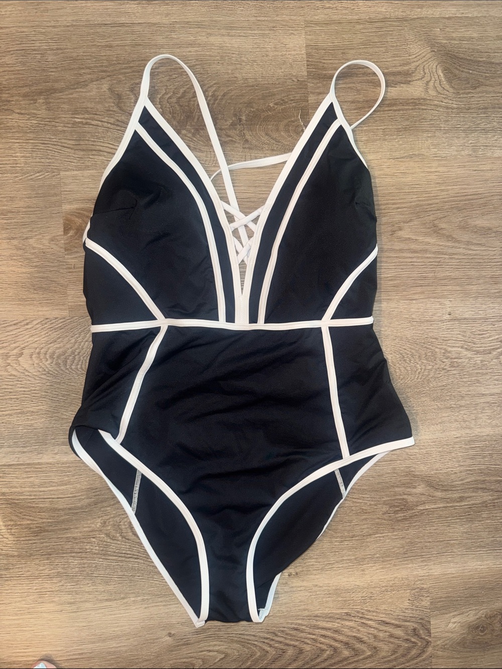 Cupshe Black One-Piece Swimsuit with White Trim